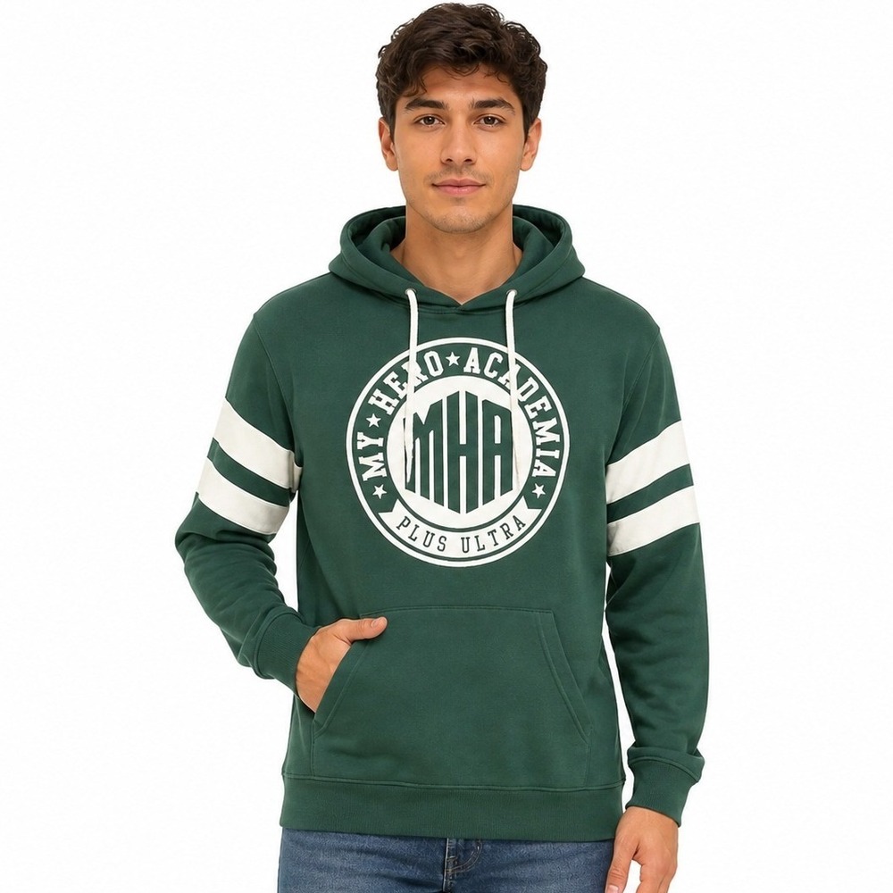 My Hero Academia Hoodie Mens M Green Plus Ultra Graphic Anime Sweatshirt New